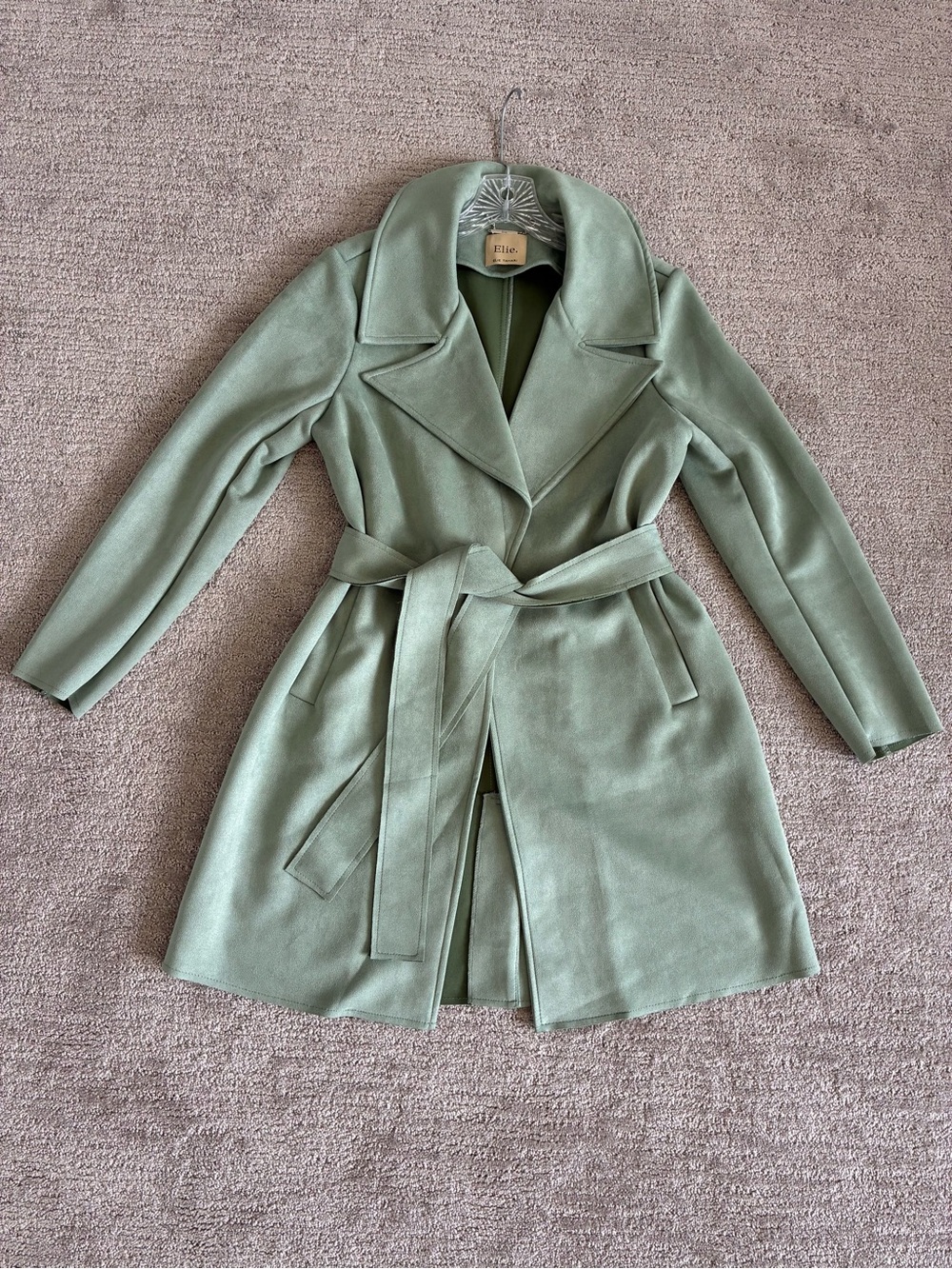 Elie Tahari Sage Green Faux Suede Coat Sz S - Picture 6 of 8